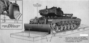 caricamento tank su flat 3 (manuale M 46 Patton con lama bulldozer M 3).jpg